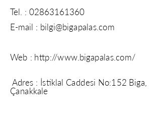Biga Palas Hotel iletiim bilgileri